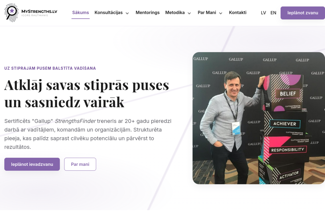 MyStrengths — konsultāciju biznesa mājaslapas izstrādes piemērs